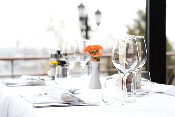 istock Restaurant Dinner Table Place Setting, Napkin & Wineglass 517135456