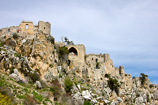 Kyrenia, Cyprus - March 12, 2016: Saint Hilarion castle view in Northern Cyprus. The Saint Hilarion Castle lies on the Kyrenia mountain range, in Cyprus near Kyrenia. Saint Hilarion was built there in the 10th century.