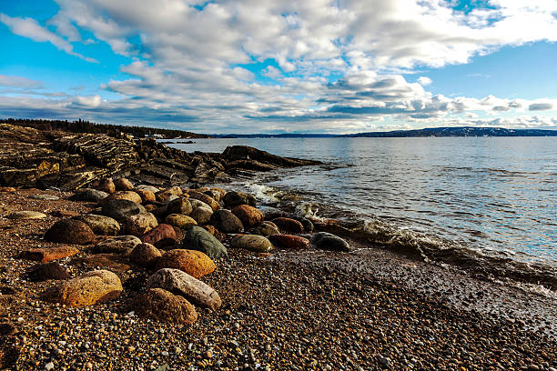 istock Rounded stones in water on a sandy beach. 517135910