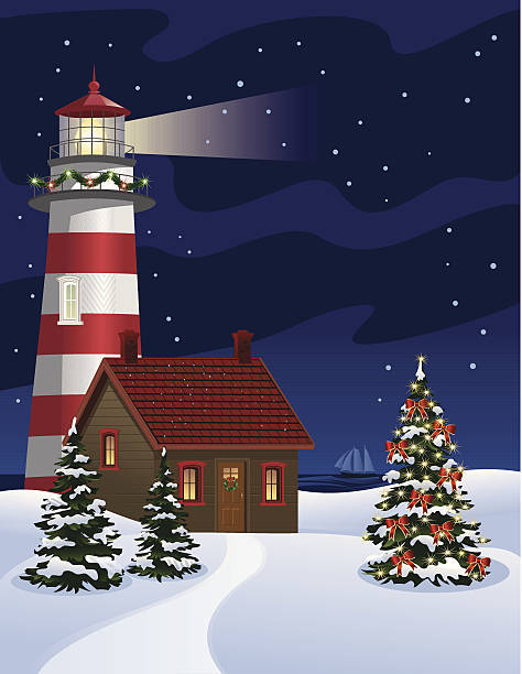 Christmas Lighthouse vector art illustration