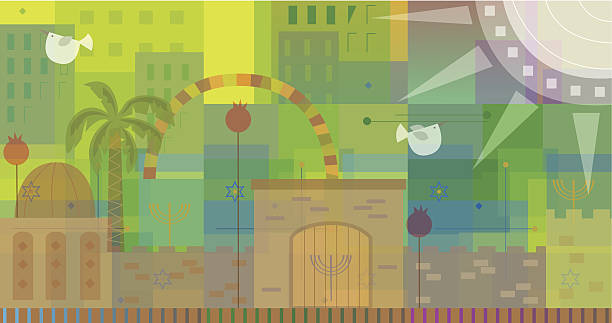 Abstract Jerusalem Abstract and colorful illustration of old and new Jerusalem. Eps10 yom kippur stock illustrations
