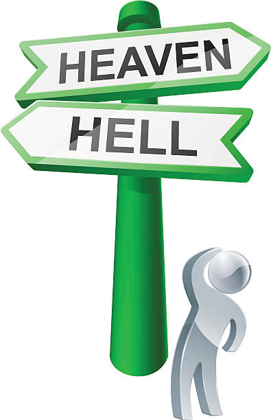 nieba lub hell koncepcja - heaven hell road sign sign stock illustrations