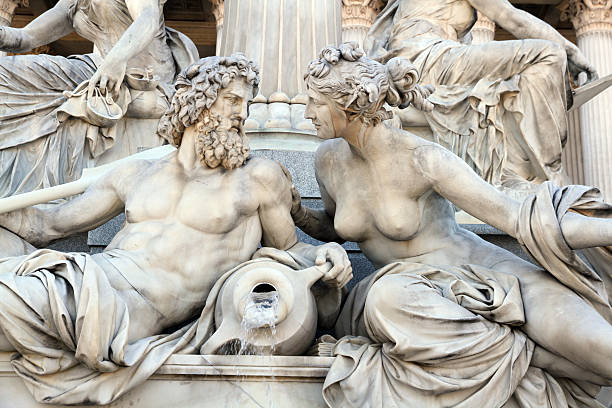 Marble Conversation The Pallas Athene Fountain which stands in front of the Austrian Parliament.  sculptor photos stock pictures, royalty-free photos & images