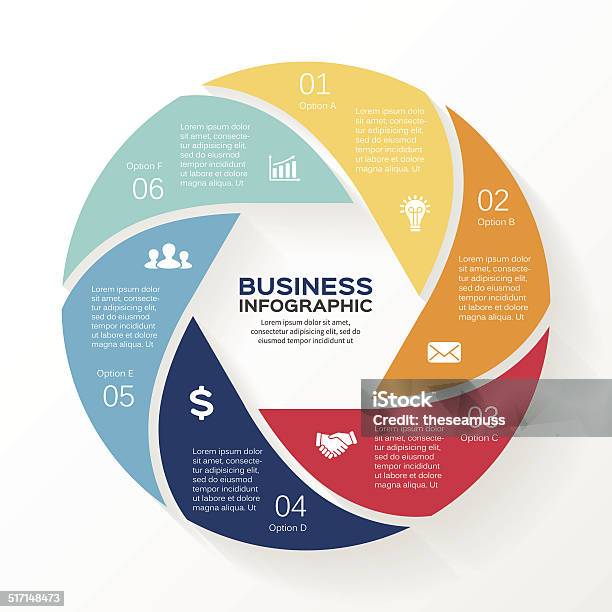 Vektorkreis Infografik Diagramm 6 Optionen Stock Vektor Art und mehr Bilder von Abstrakt - Abstrakt, Daten, Diagramm