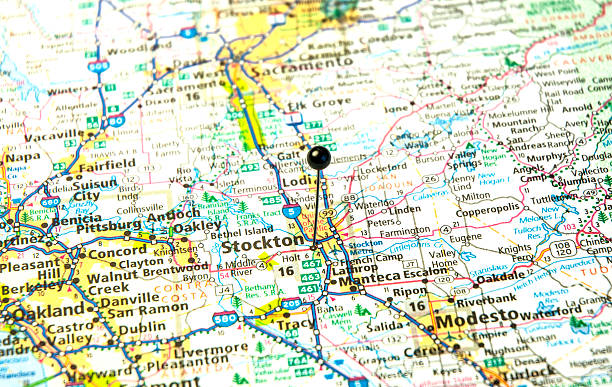 Travel Road Map Of Stockton And Modesto California Travel Road Map Of Stockton And Modesto California stockton california stock pictures, royalty-free photos & images