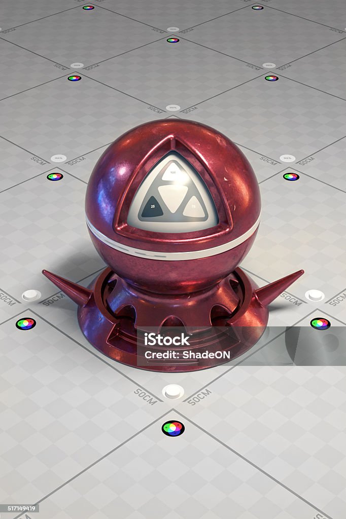 Shading with red metal. 3D scene representing 3d ball that is used to check materials on it. Artist's Model Stock Photo