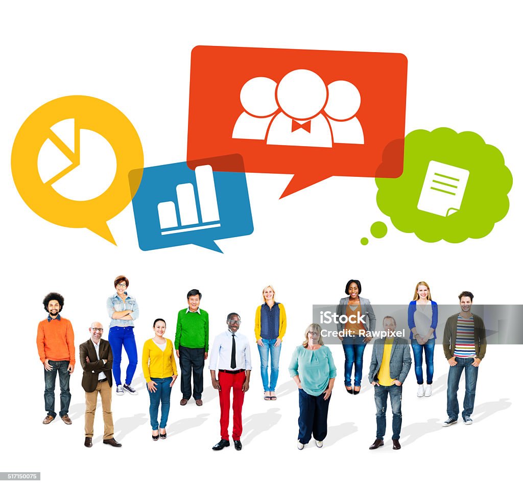 Group of Multiethnic People with Speech Bubbles Business Stock Photo