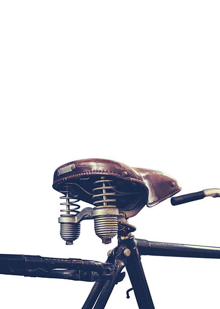 Retro Style Isolated Detail Of A Vintage Black Bicycle Saddle And Springs On A White Background