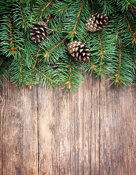 istock Christmas fir tree on a wooden background 517152195
