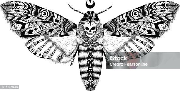 Detailed Dead Head Moth In Ethnic Style Stock Illustration - Download Image Now - Death, Moth, Butterfly - Insect