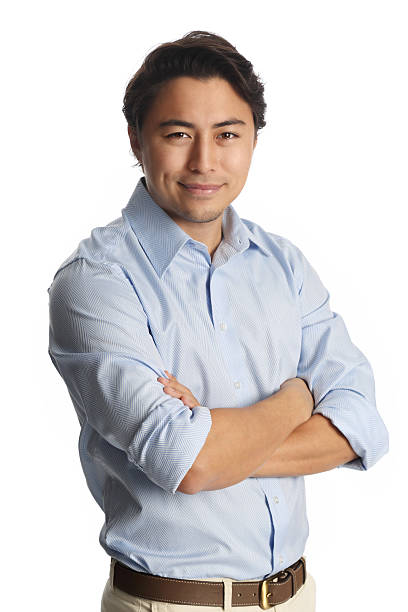 Sonriente relajante hombre en camisa azul - foto de stock