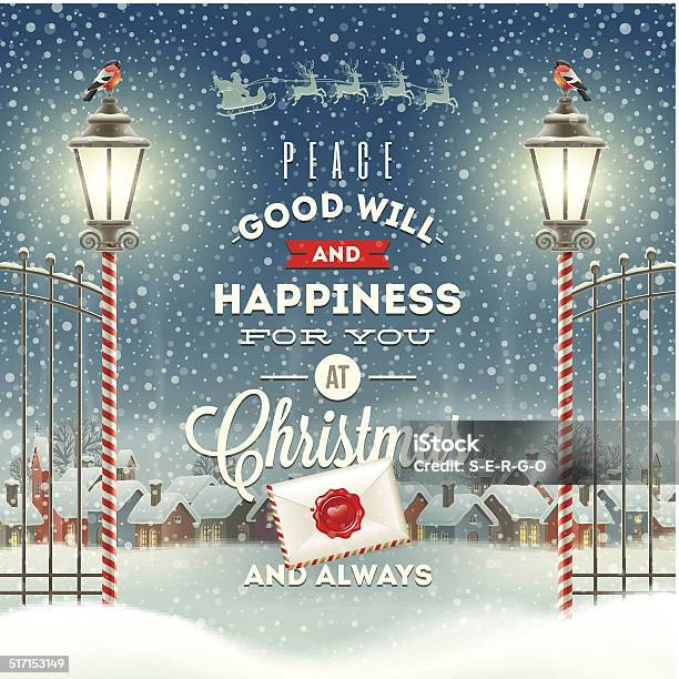 Christmas Greeting Type Design With Vintage Street Lantern Stock Illustration - Download Image Now