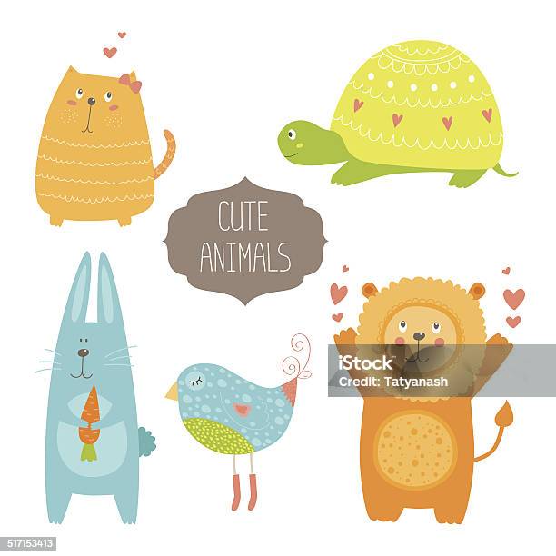 Cute Animals Collection Stock Illustration - Download Image Now - Animal, Bird, Calligraphy