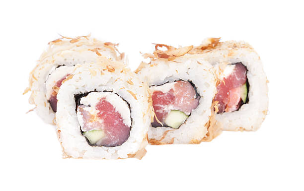 istock Traditional fresh japanese sushi rolls on a white background 517155723