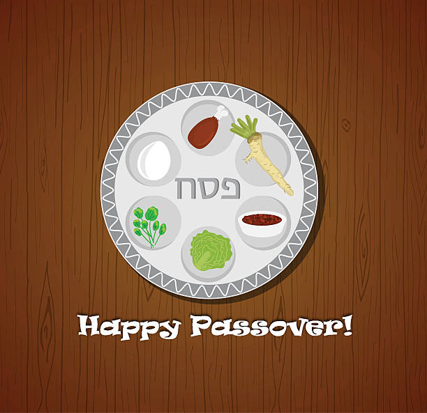 illustrazioni stock, clip art, cartoni animati e icone di tendenza di illustrazione vettoriale di pasqua ebraica cena, seder di pesach pesach. tavolo con pasqua ebraica - passover seder table judaism