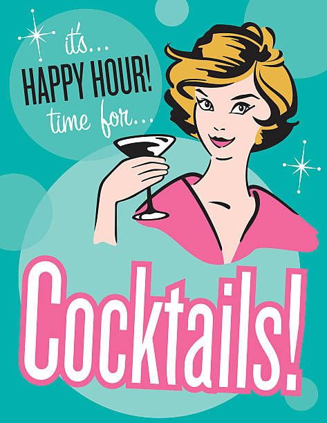 Retro style Cocktails poster or invitation Vector illustration of vintage, retro style Happy Hour Cocktail poster 1950s style stock illustrations