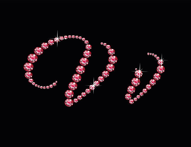 Vv Ruby Script Jeweled Font Vv in stunning Ruby Script precious round jewels, isolated on black. Vector EPS-10 file, transparency used. birthstones stock illustrations