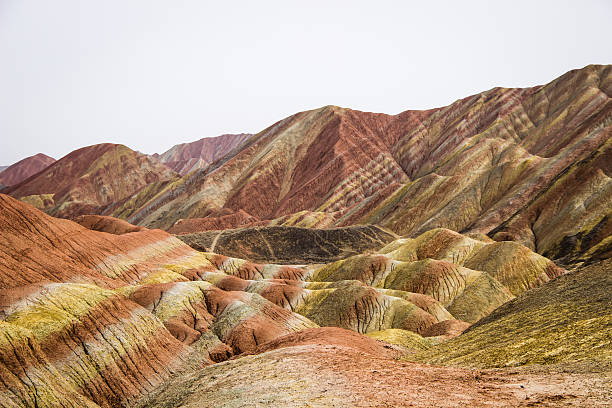 Danxia Rainbow Mountains, Zhangye, Gansu Province, China Danxia Rainbow Mountains, National Geopark of Zhangye, Gansu Province, ChinaDanxia Rainbow Mountains, National Geopark of Zhangye, Gansu Province, China zhangye danxia geopark china stock pictures, royalty-free photos & images