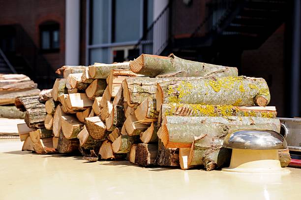 istock Chopped logs on narrowboat roof. 517170909