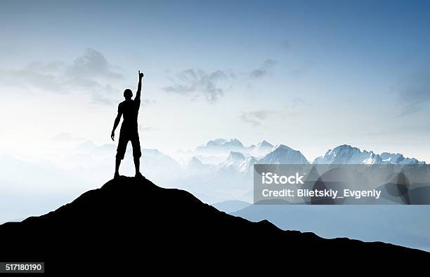 Winner Silhouette Stock Photo - Download Image Now - Mountain Climbing, In Silhouette, Men