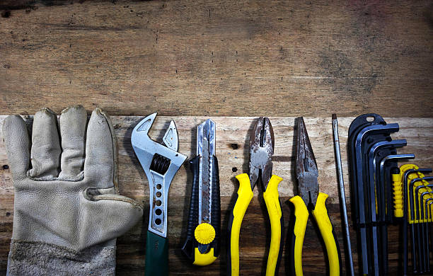 istock Tool renovation on grunge wood 517182768