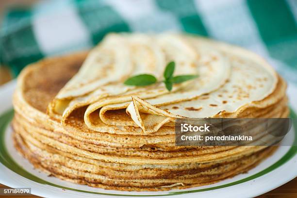 Many Thin Pancakes Stock Photo - Download Image Now - Backgrounds, Baked, Baked Pastry Item