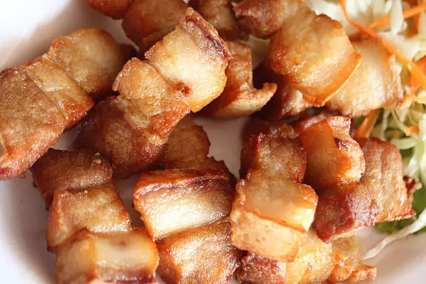 Photo of Close up of Crispy fried streaky pork recipe.