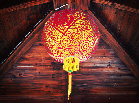 China lantern and wood background