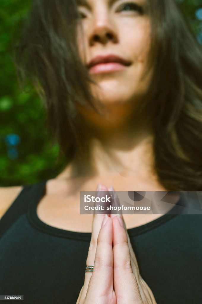 Hands in Namaste prayer mudra Brown Stock Photo