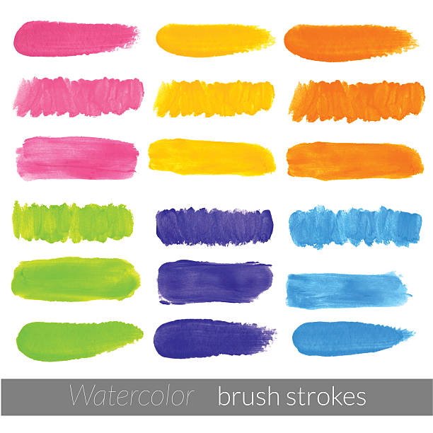 акварельные набор разноцветных мазков кисти. - yellow blue image computer graphic stock illustrations