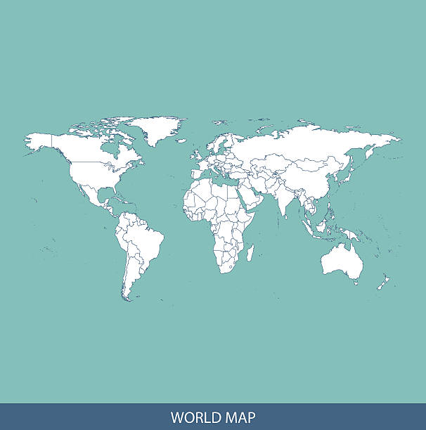 World map outline vector with countries borders World map outline vector with borders of world countries in blue background international border stock illustrations