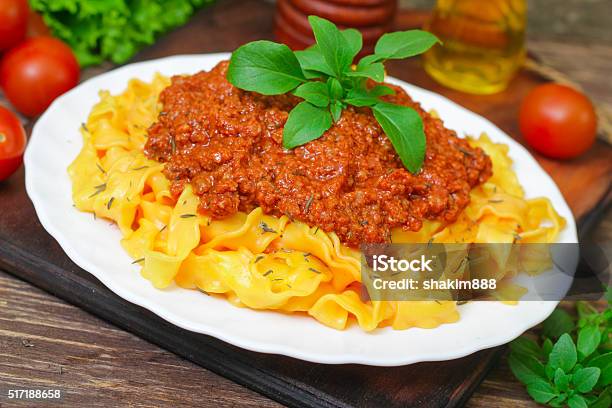 Traditional Italian Pasta Bolognese Or Bolognese With Cooked Pasta Stock Photo - Download Image Now