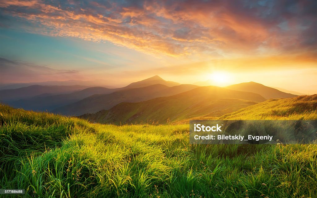 Mountain landscape Mountain valley during sunrise. Natural summer landscape Landscape - Scenery Stock Photo