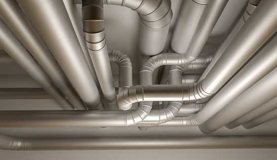 Pipes of HVAC system. 3D Illustration.