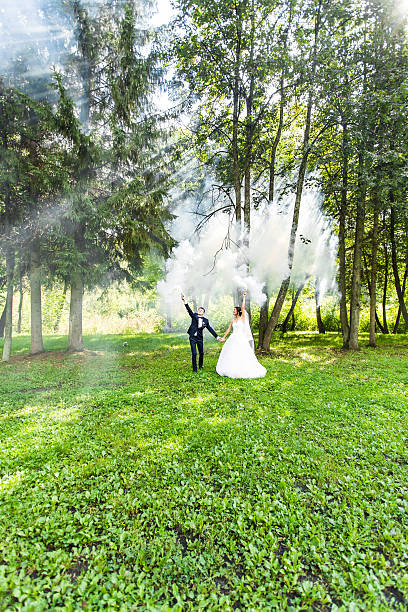 istock Wedding, love, relationships, marriage. Smiling bride and groom with blue 517191444