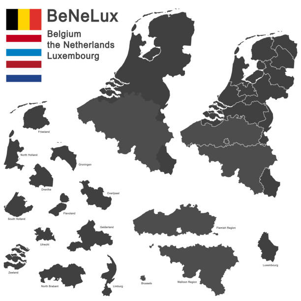 BeNeLux countries silhouettes of the netherlands, Luxembourg and Belgium alliance nebraska stock illustrations