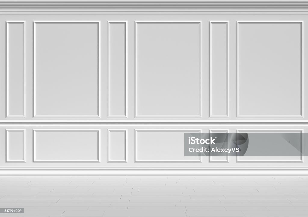 White wall classic style Simple classic style non-color white interior illustration - white wall of classic style white empty room interior colorless 3d illustration Wall - Building Feature Stock Photo