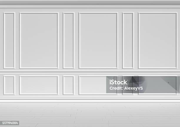 White Wall Classic Style Stock Photo - Download Image Now - Wall - Building Feature, Molding a Shape, Baseboard