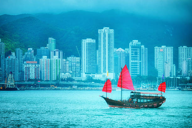 Vintage boat in Hong Kong harbour