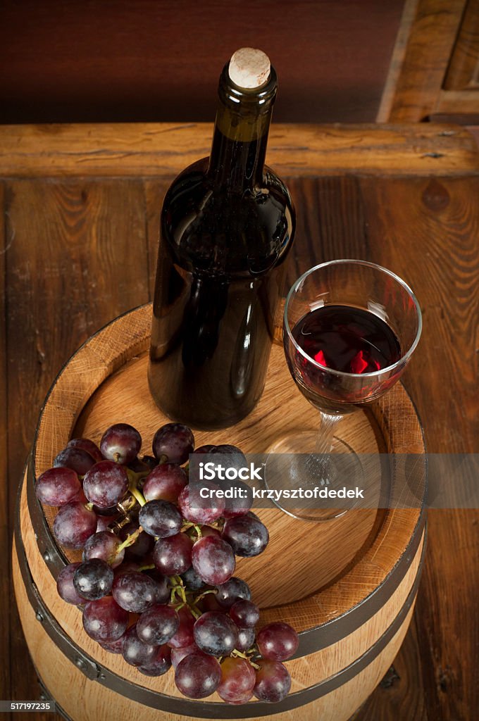 wine in basement wine set - bottle, glass and press Agriculture Stock Photo