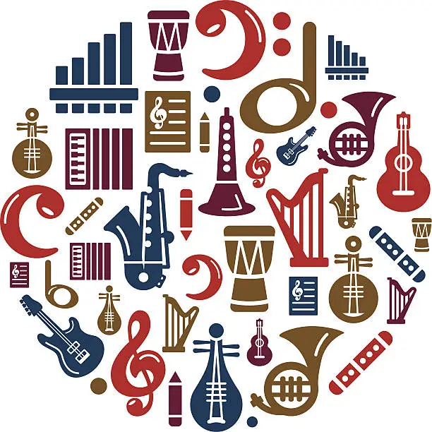 Vector illustration of Music Icons in Circle Shape