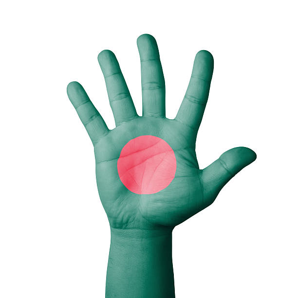 istock Open hand raised, Bangladesh flag painted 517214755