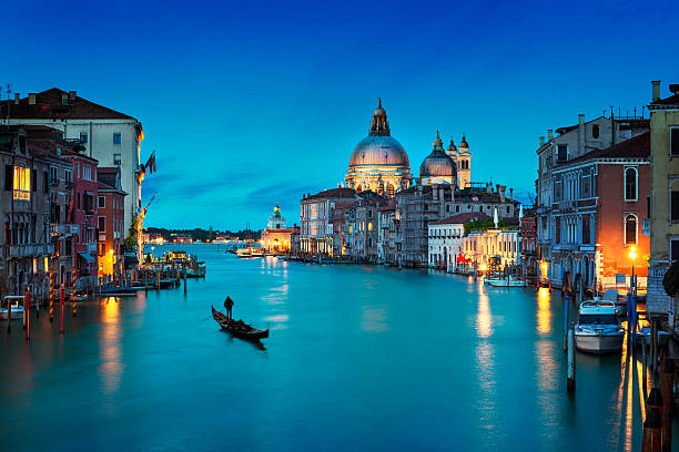 Venice city Grand Canal and Basilica Santa Maria della Salute, Venice, Italy and sunny day venice stock pictures, royalty-free photos & images