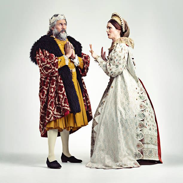 No more feasts for you! Studio shot of a king and queen arguing elizabethan style stock pictures, royalty-free photos & images