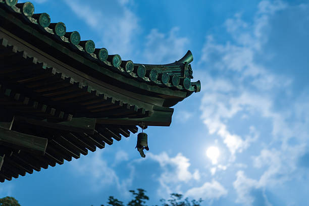 Ancient Japanese Pagoda with Moon