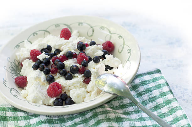 Cottage cheese with berries stock photo