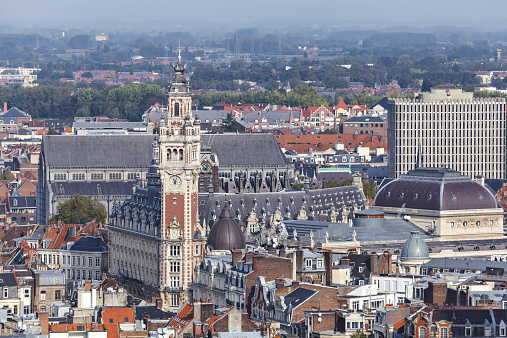 Aerial view on the centre of Lille with Chamber of commerce building on the main point