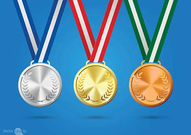 Vector illustration of Gold, silver and bronze medals. vector