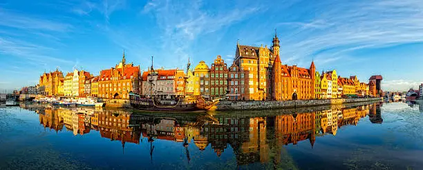 The riverside with the characteristic promenade of Gdansk, Poland.