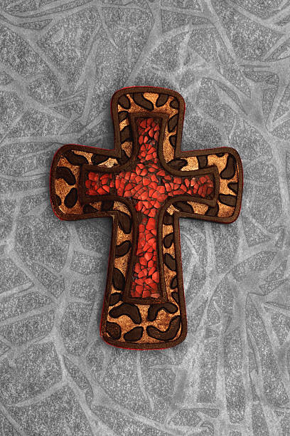 istock Religious: Broken Glass Cross on Gray Watercolor Design 517222369
